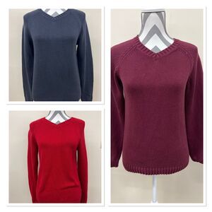 Lot of 3 Lands End Girls V-Neck 100% Cotton Pullover Sweater Lg14-16 FS Charity